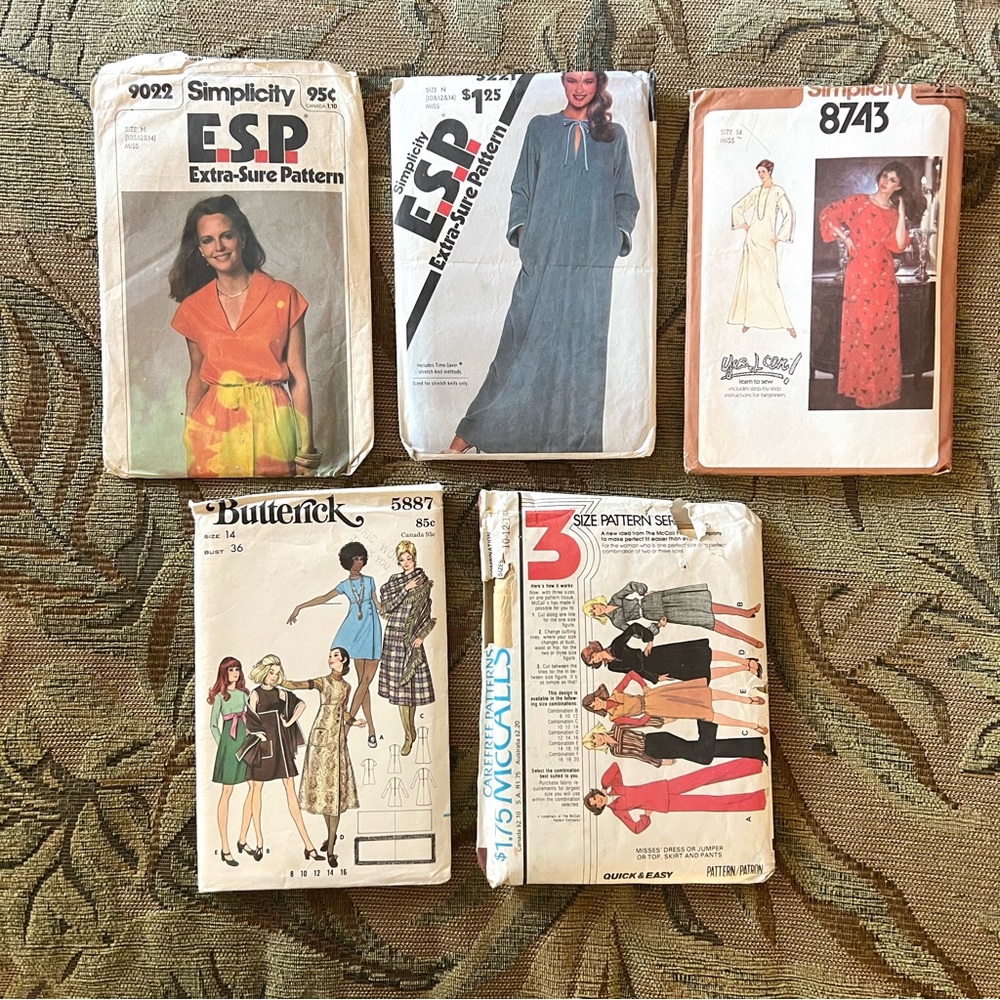 Lot of 5 vintage Sewing patterns sizes 10-12-14 all seem uncut inside